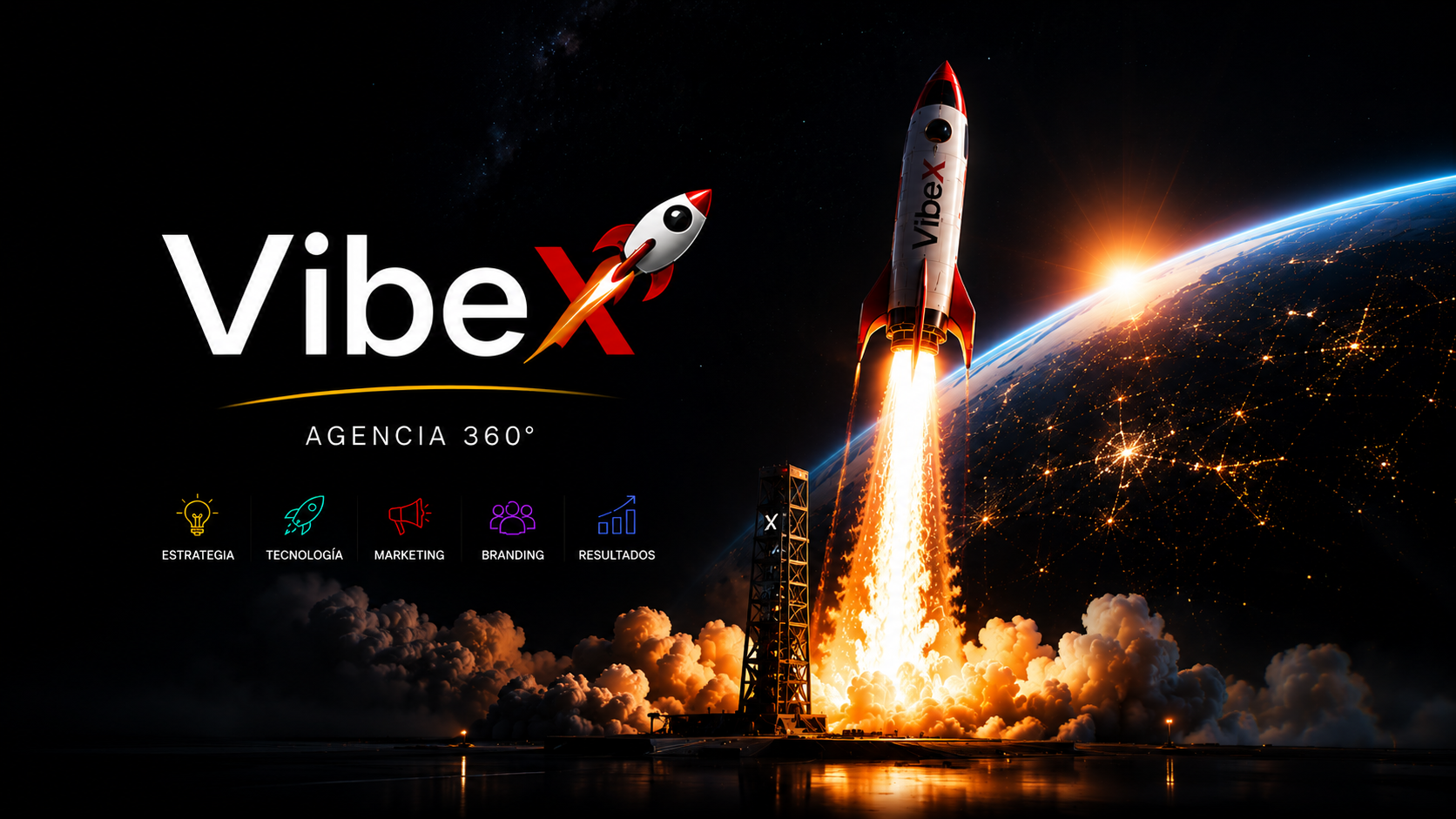 VibeX Agencia 360 - Cohete despegando